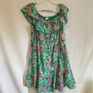 NWT terra & sky  3X Green off the shoulder floral dress fully lined  sundress
